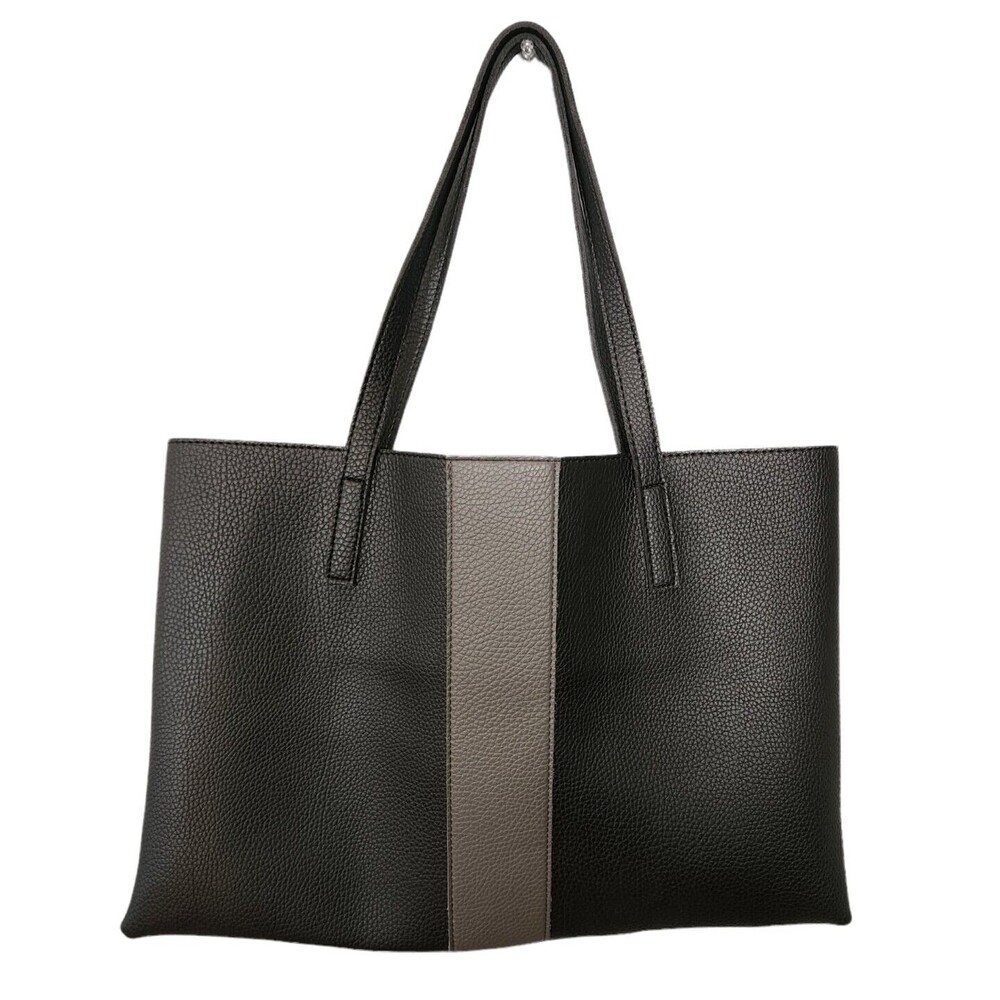 Vince Camuto Luck Tote Vegan Pebbled Leather Carryall Bag Purse Black Grey
